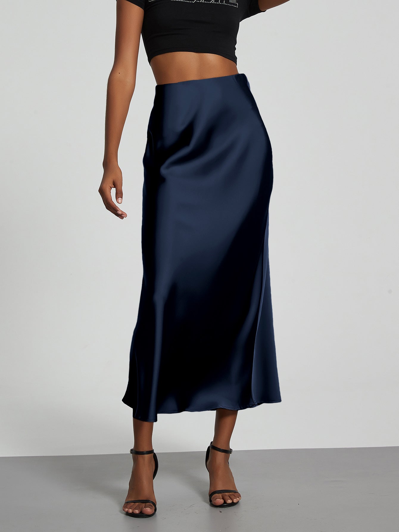 American Style Elegant Satin Midi Skirt Slimming and Flowy