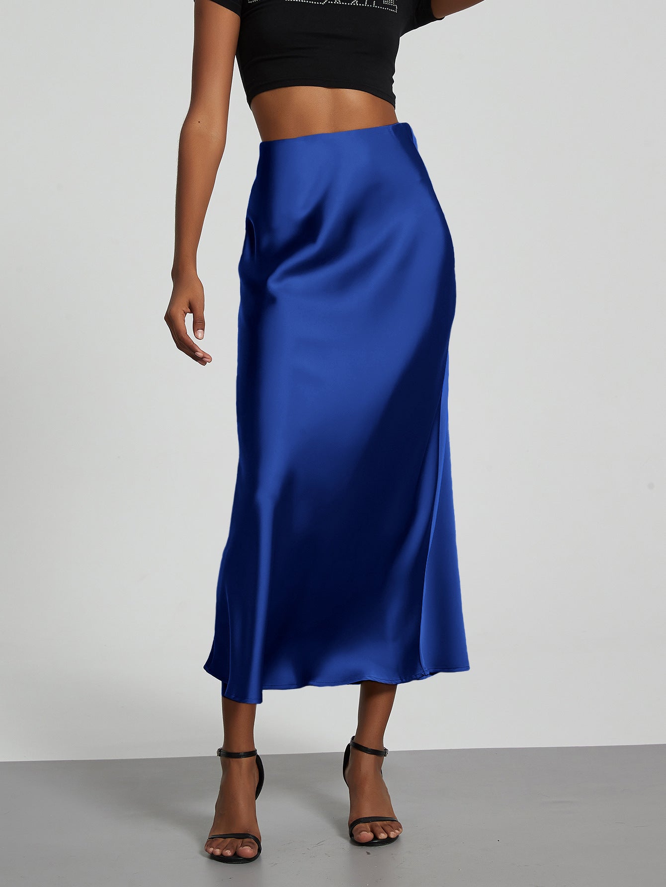 American Style Elegant Satin Midi Skirt Slimming and Flowy