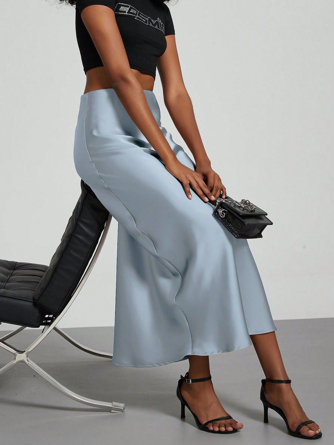 American Style Elegant Satin Midi Skirt Slimming and Flowy