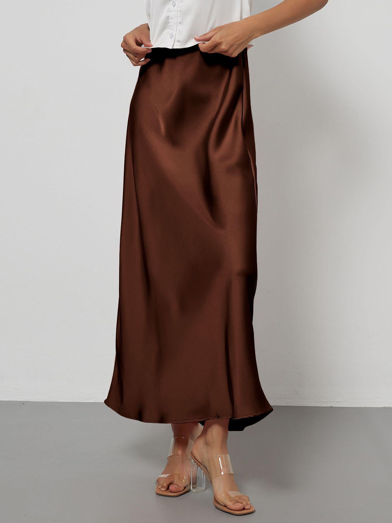 American Style Elegant Satin Midi Skirt Slimming and Flowy