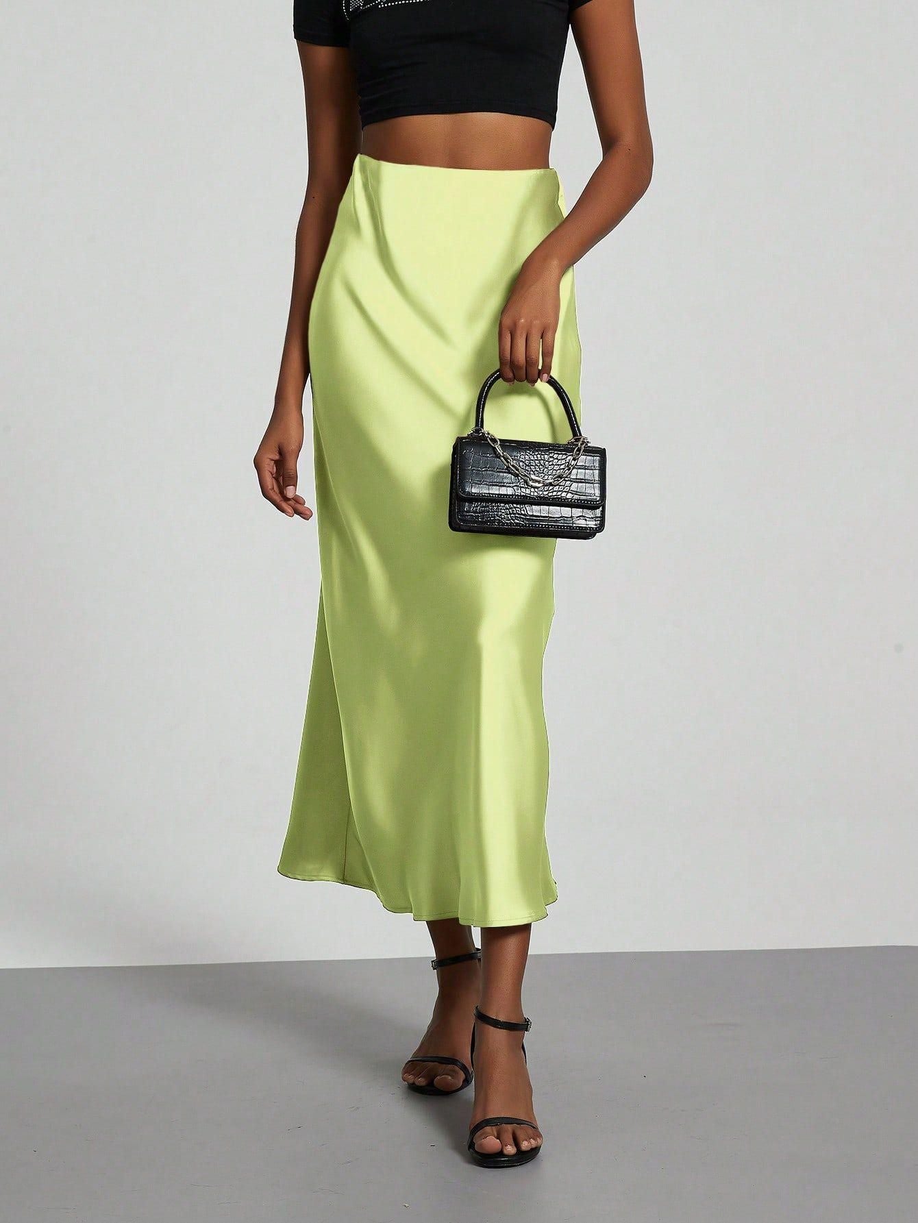 American Style Elegant Satin Midi Skirt Slimming and Flowy
