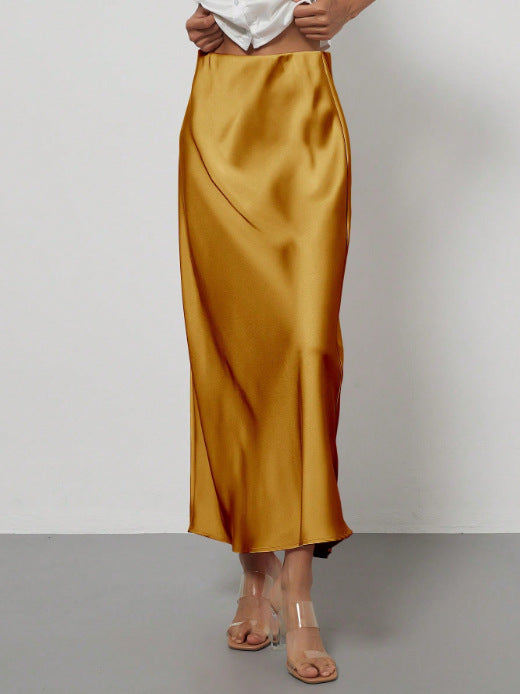 American Style Elegant Satin Midi Skirt Slimming and Flowy