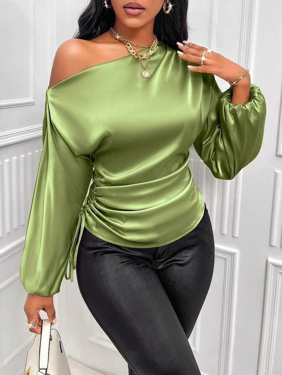 Summer Asymmetrical Long-Sleeved Slope Collar Shirt Top