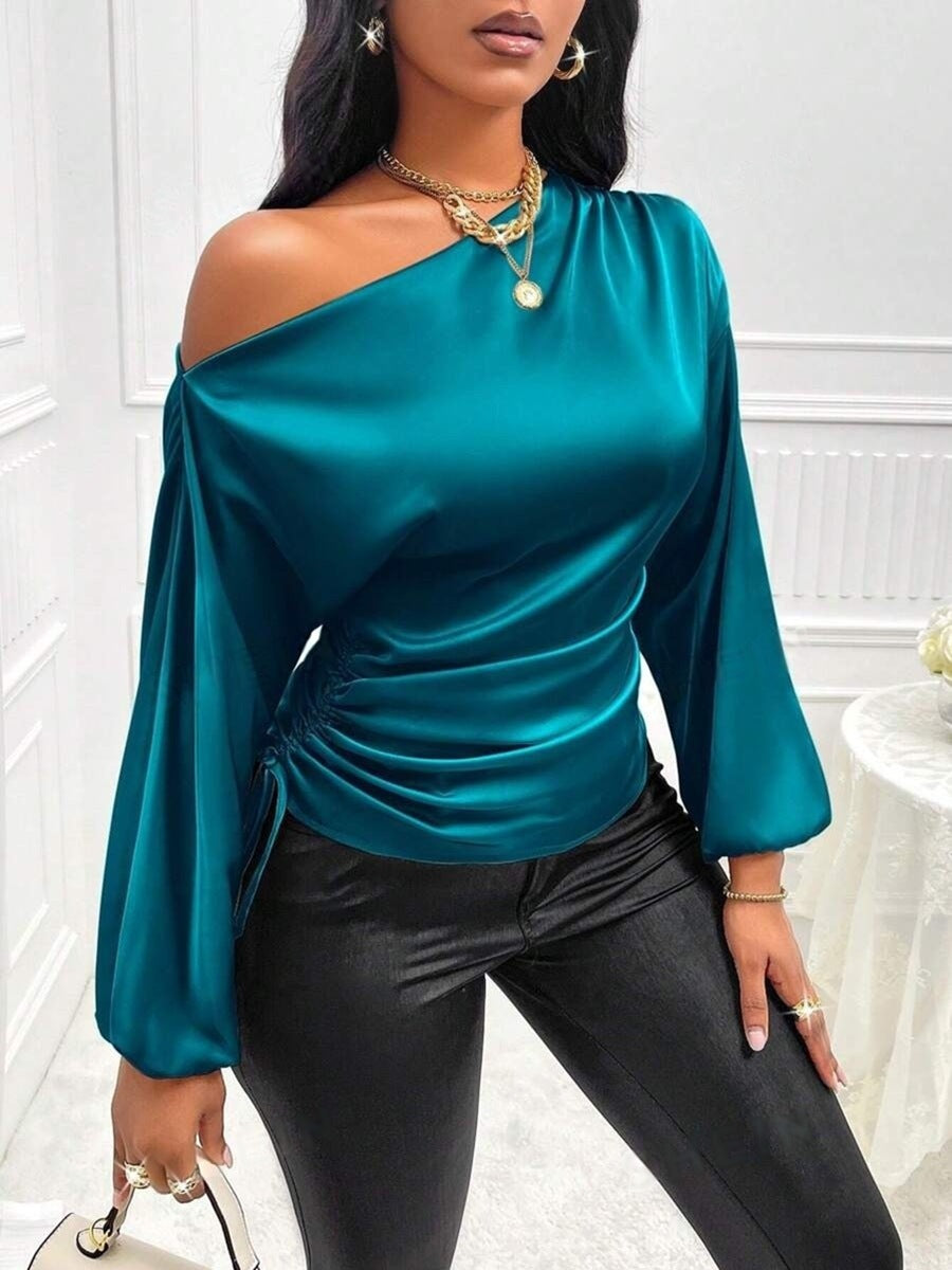Summer Asymmetrical Long-Sleeved Slope Collar Shirt Top