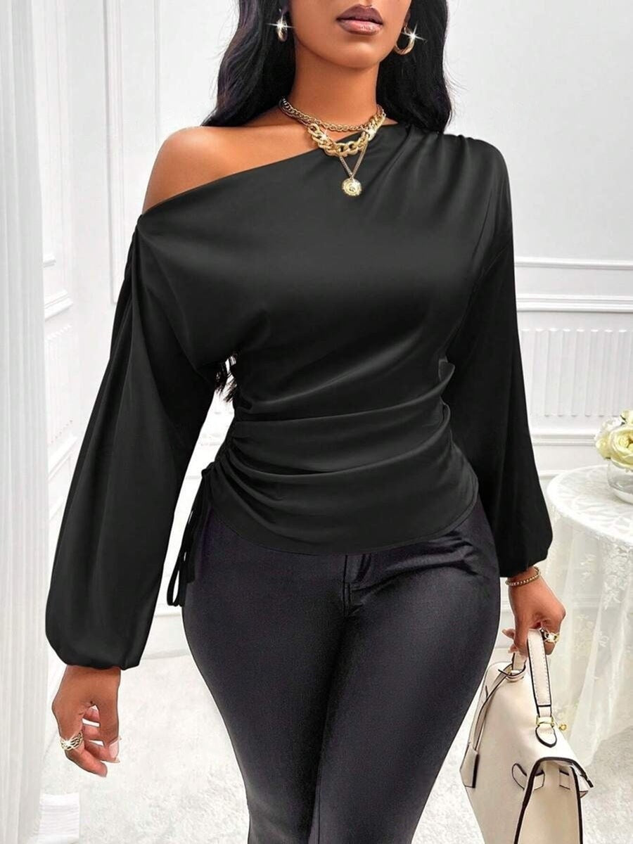 Summer Asymmetrical Long-Sleeved Slope Collar Shirt Top