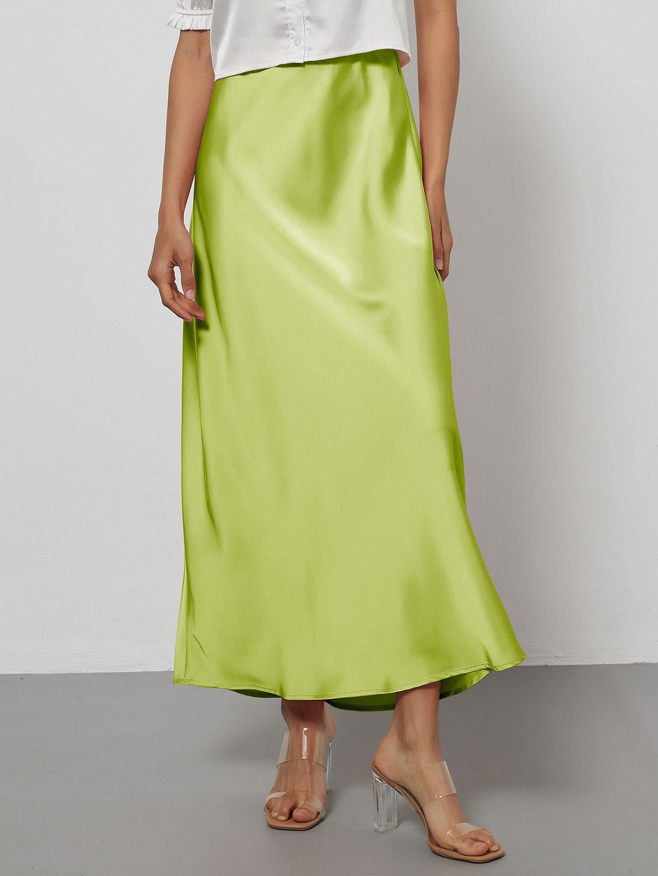 American Style Elegant Satin Midi Skirt Slimming and Flowy