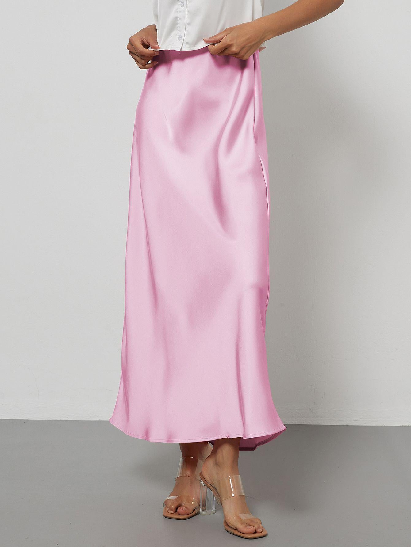American Style Elegant Satin Midi Skirt Slimming and Flowy