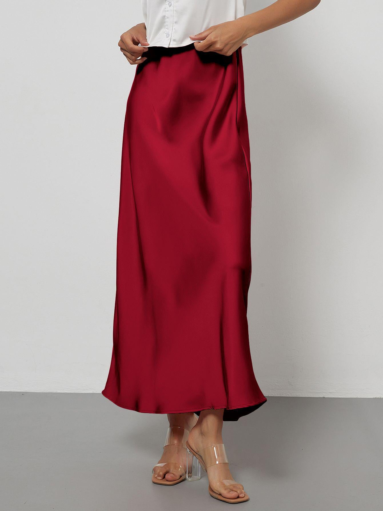 American Style Elegant Satin Midi Skirt Slimming and Flowy
