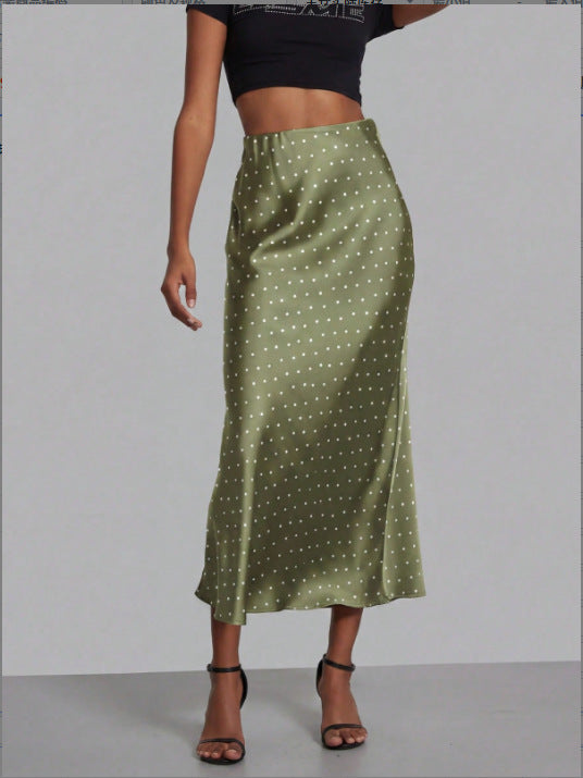 American Style Elegant Satin Midi Skirt Slimming and Flowy