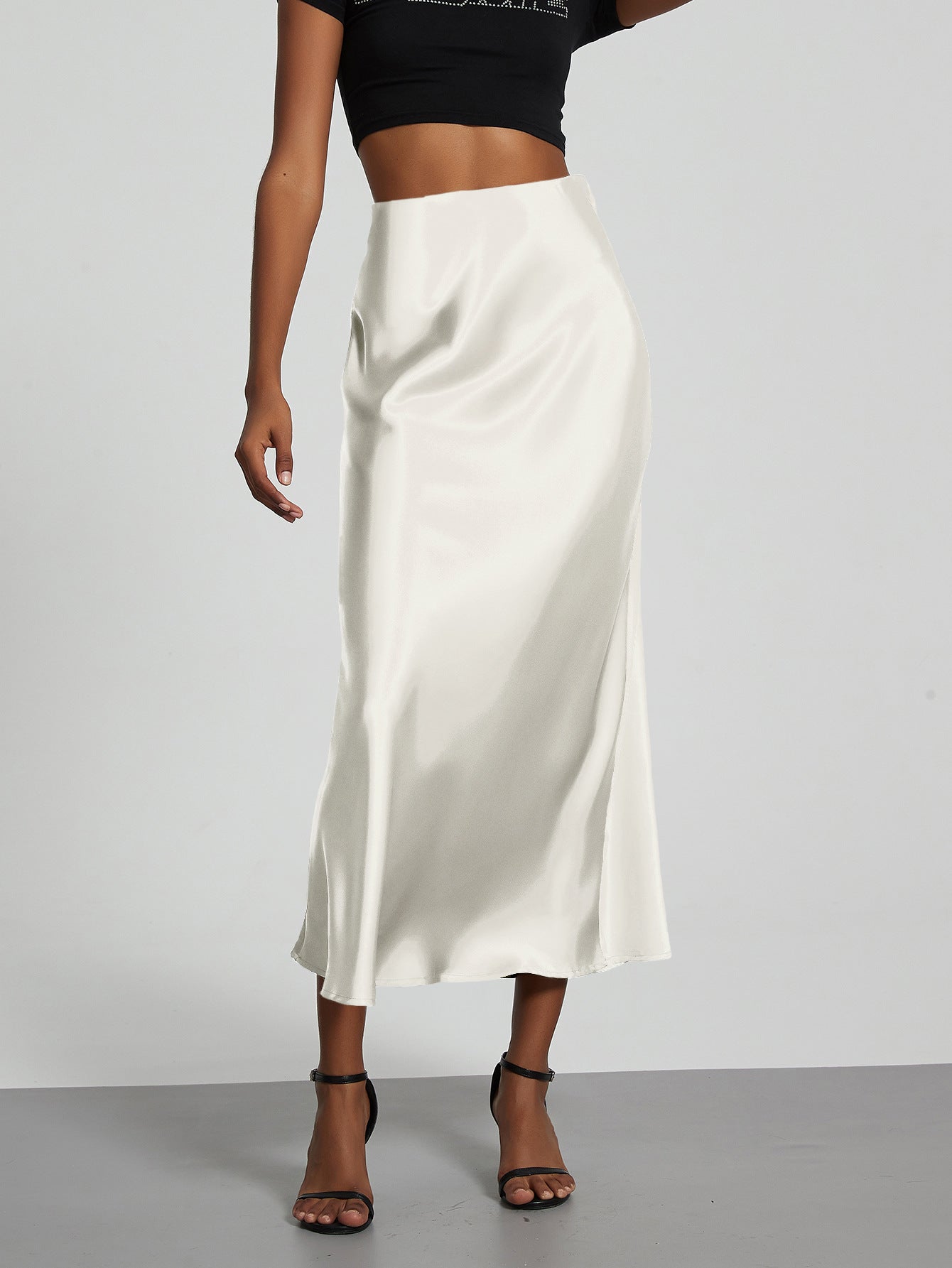 American Style Elegant Satin Midi Skirt Slimming and Flowy