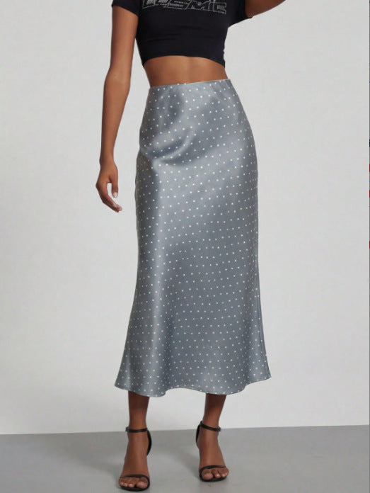 American Style Elegant Satin Midi Skirt Slimming and Flowy