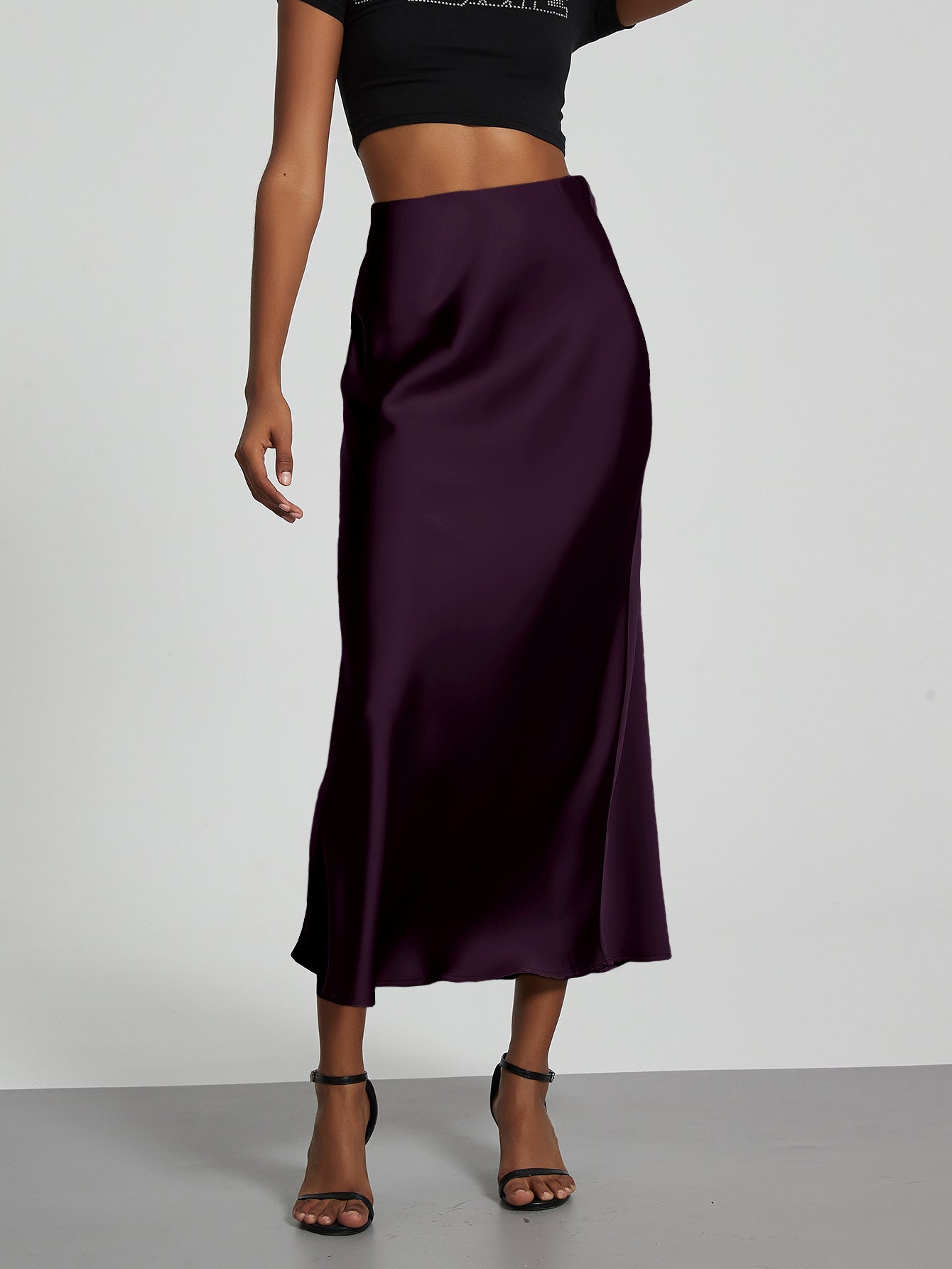 American Style Elegant Satin Midi Skirt Slimming and Flowy