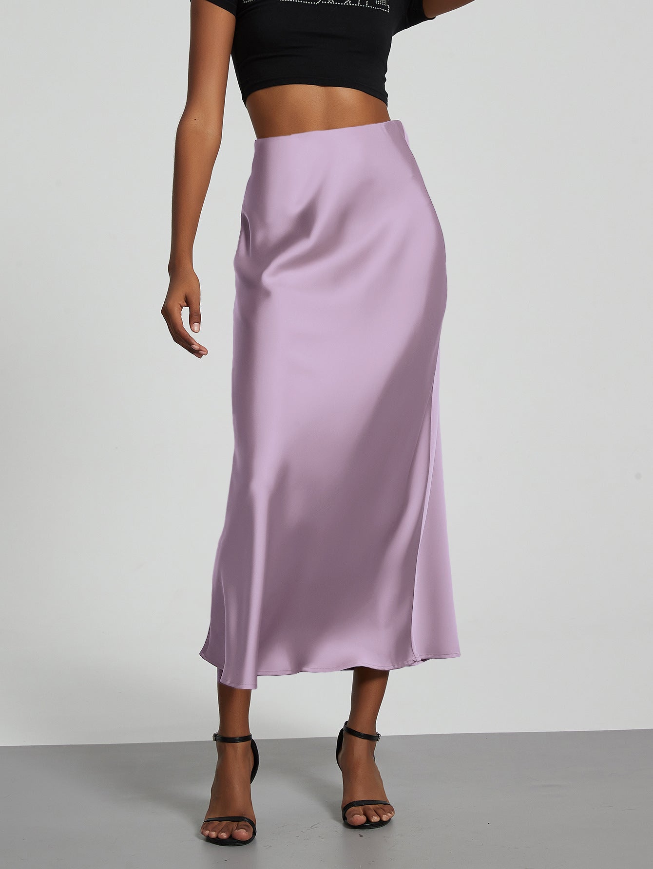American Style Elegant Satin Midi Skirt Slimming and Flowy