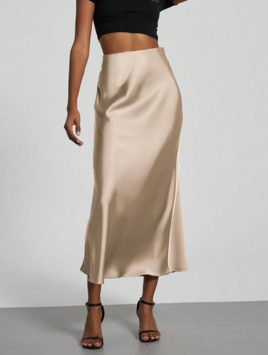 American Style Elegant Satin Midi Skirt Slimming and Flowy