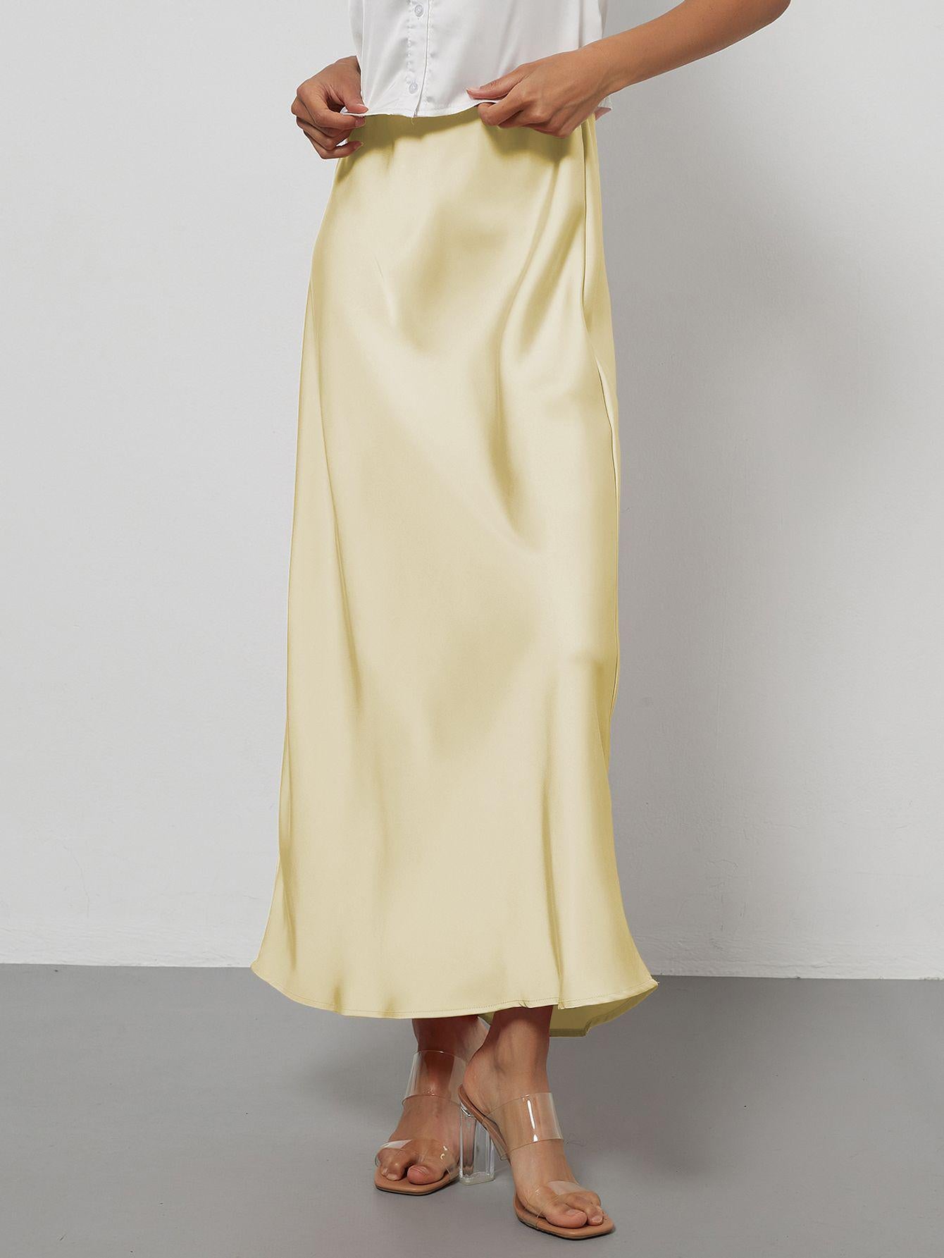 American Style Elegant Satin Midi Skirt Slimming and Flowy