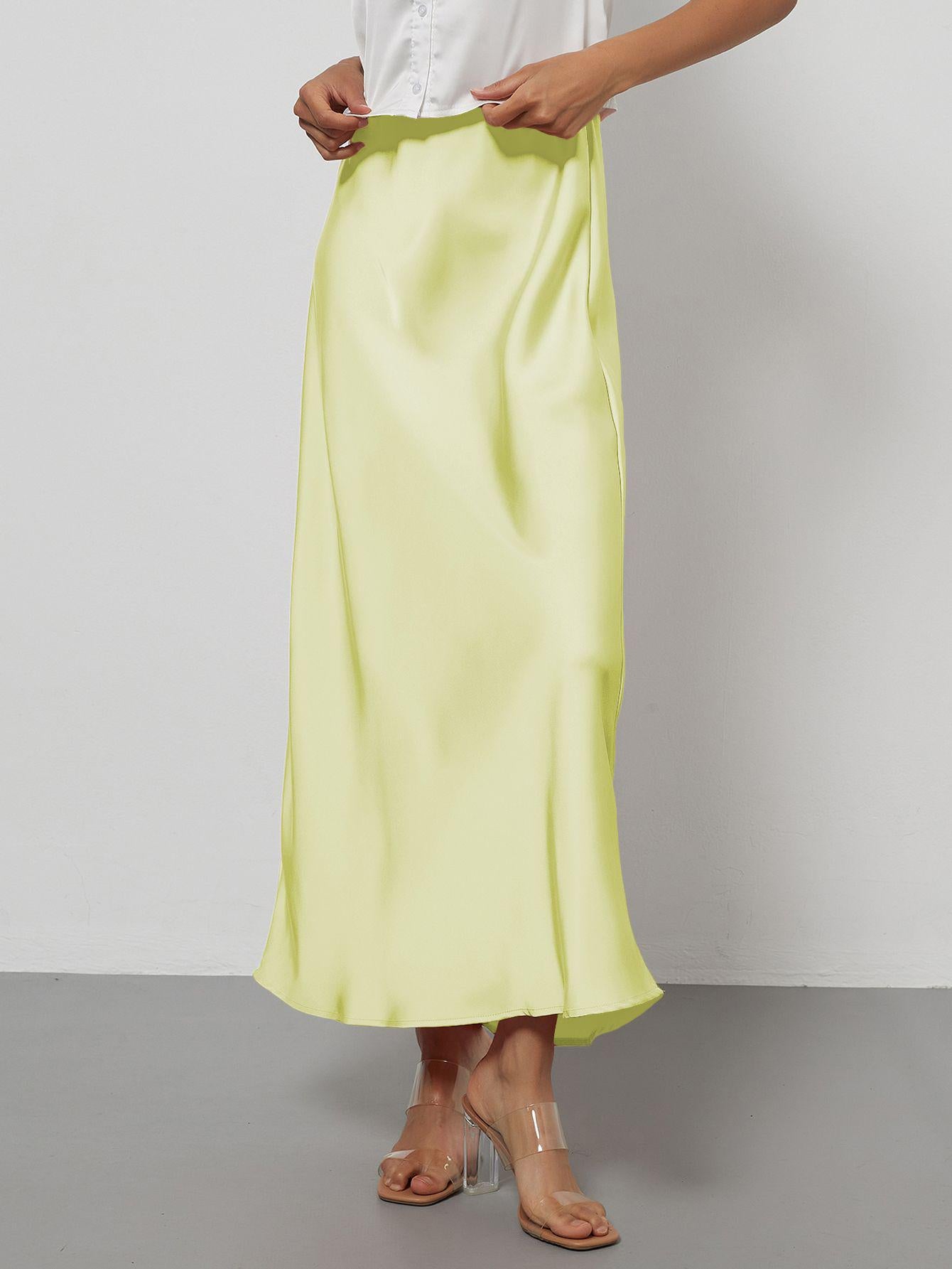 American Style Elegant Satin Midi Skirt Slimming and Flowy