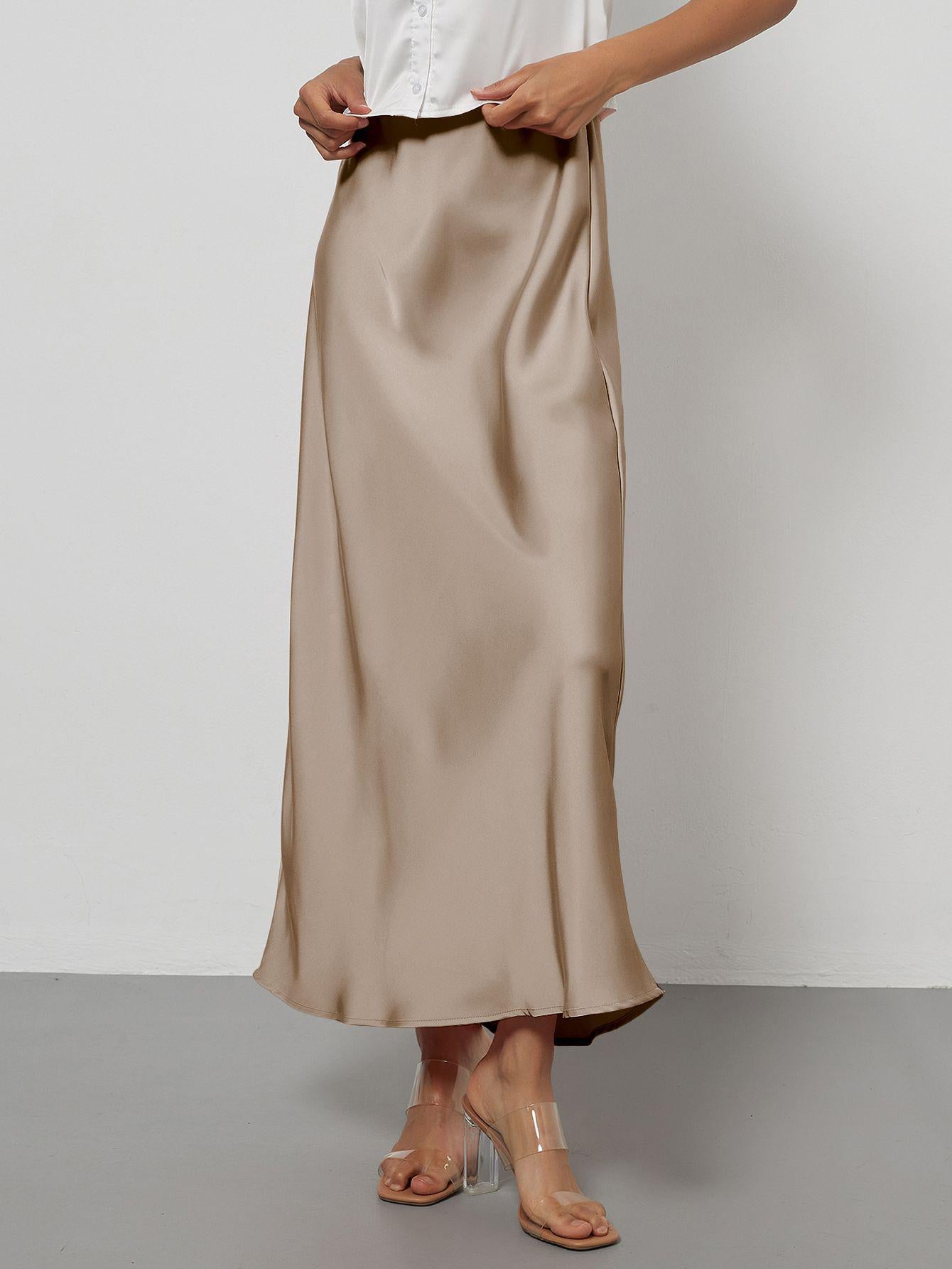American Style Elegant Satin Midi Skirt Slimming and Flowy