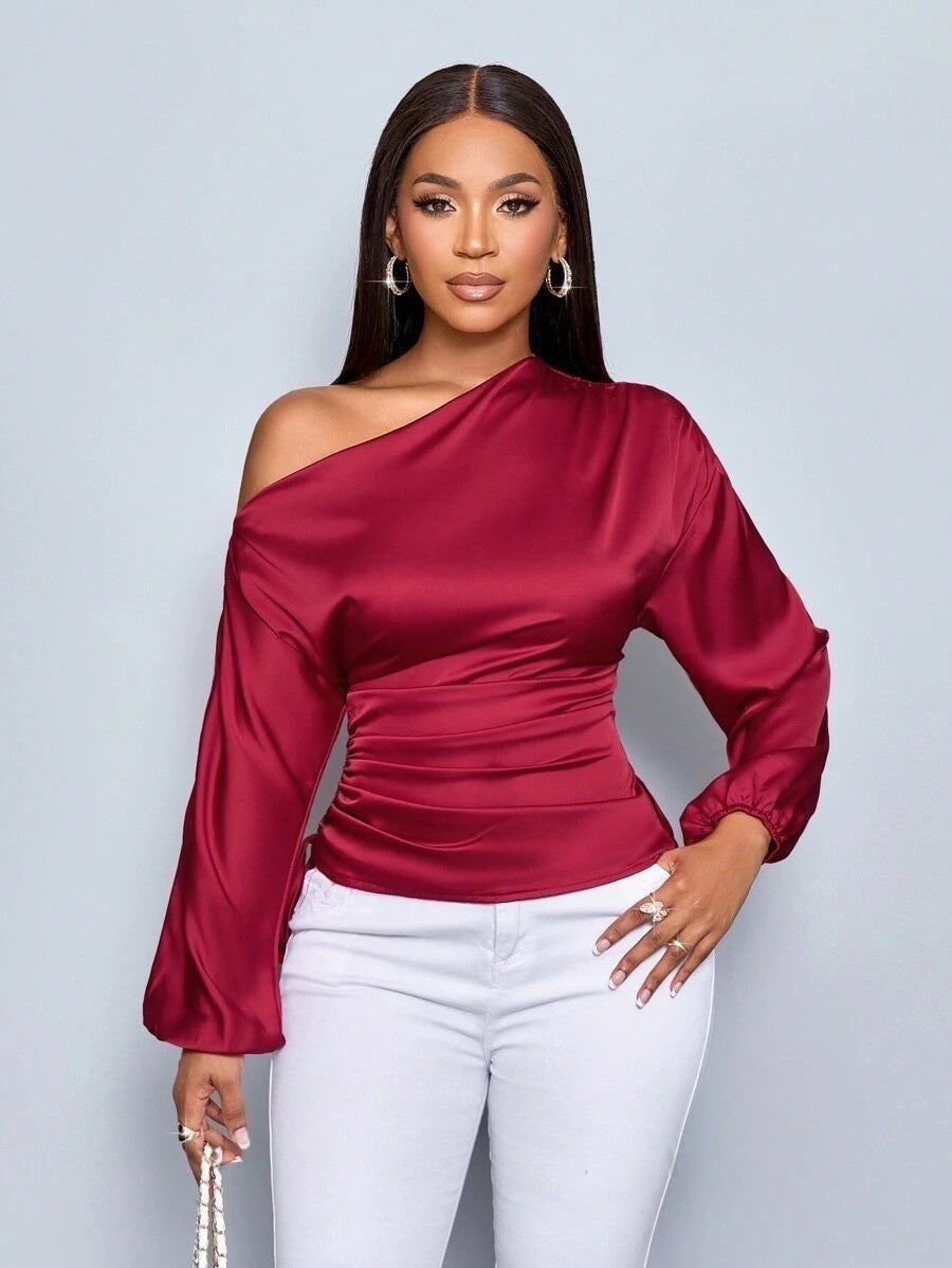 Summer Asymmetrical Long-Sleeved Slope Collar Shirt Top