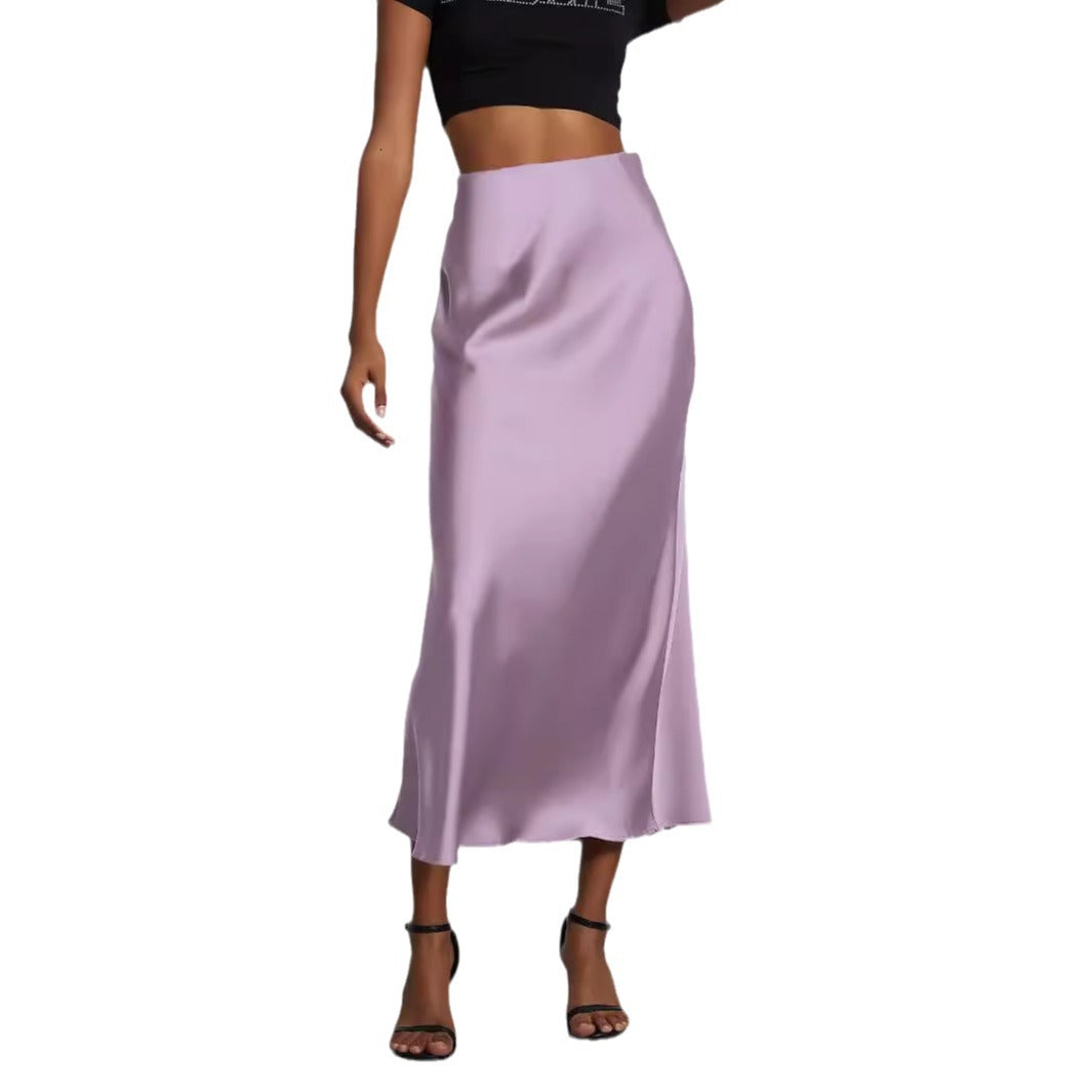 American Style Elegant Satin Midi Skirt Slimming and Flowy