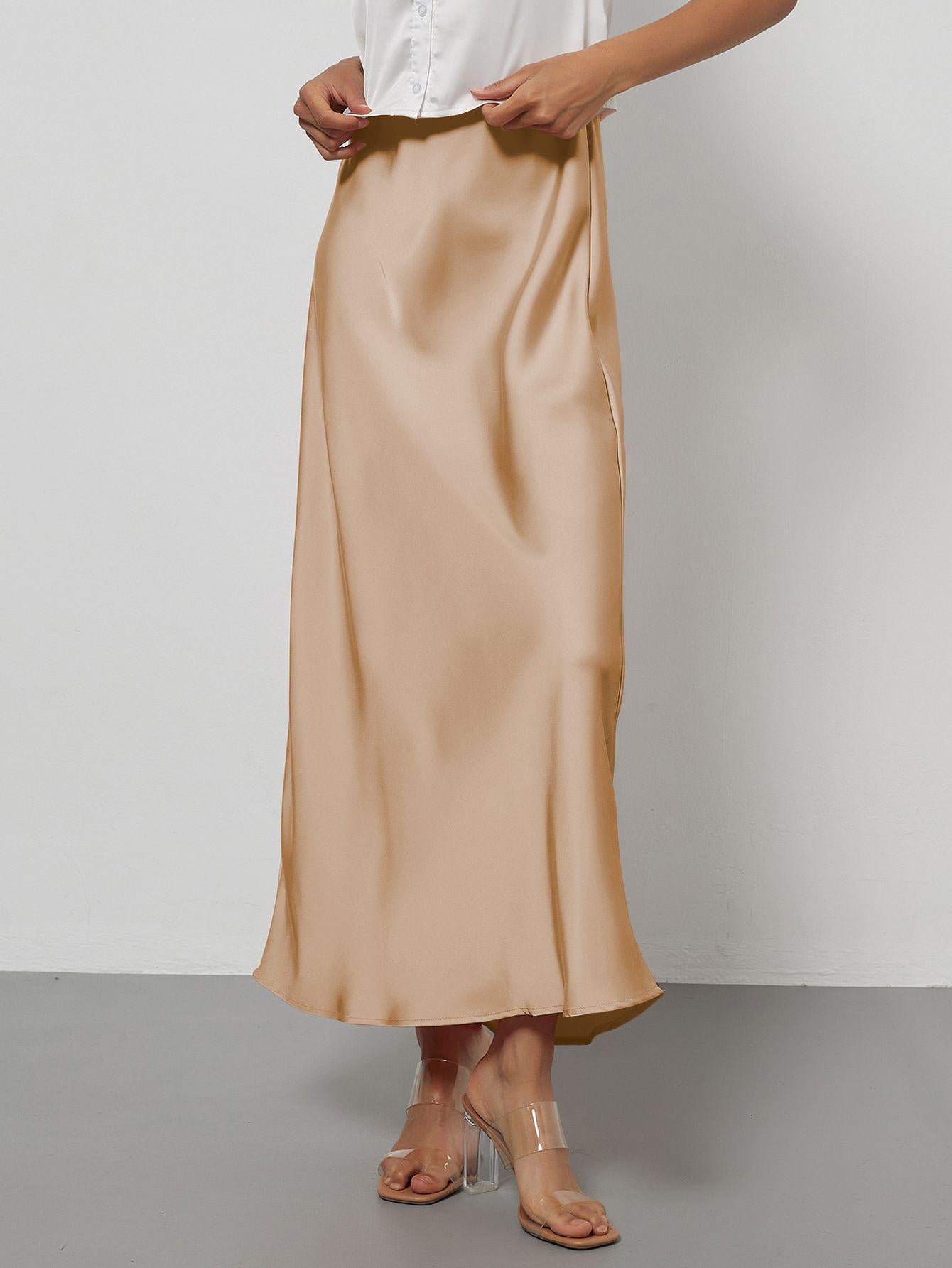 American Style Elegant Satin Midi Skirt Slimming and Flowy
