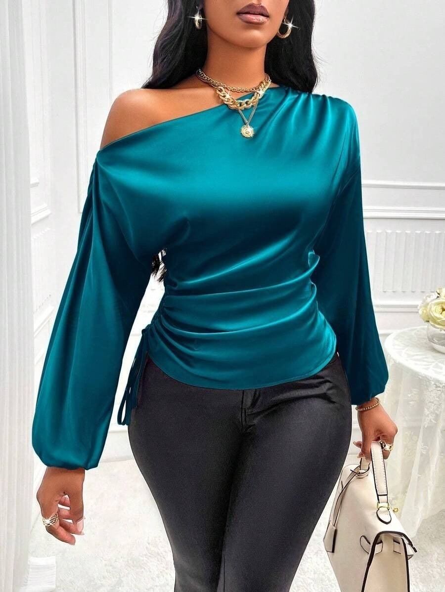 Summer Asymmetrical Long-Sleeved Slope Collar Shirt Top