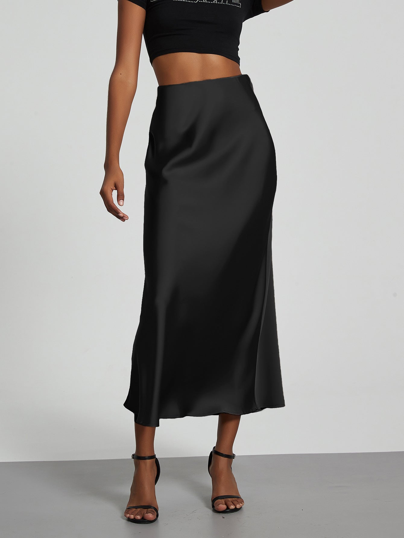 American Style Elegant Satin Midi Skirt Slimming and Flowy