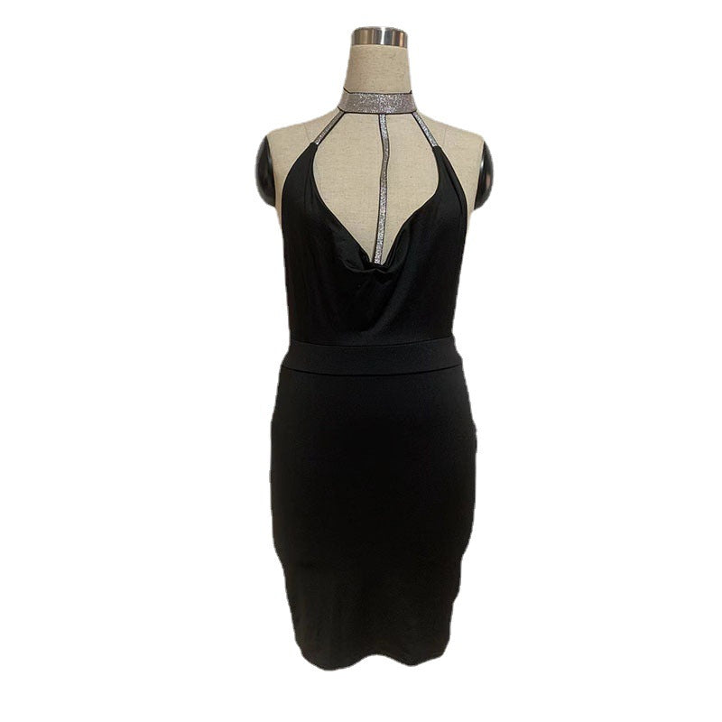 American sexy sling jumpsuit hip skirt side slit hot
