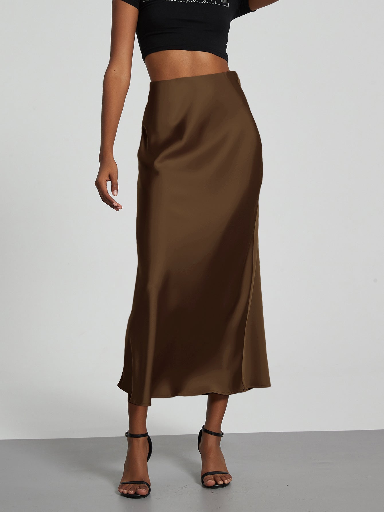 American Style Elegant Satin Midi Skirt Slimming and Flowy