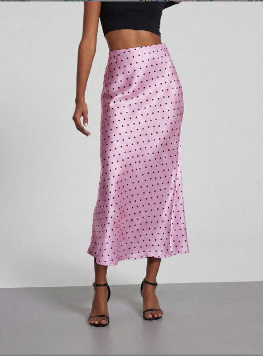 American Style Elegant Satin Midi Skirt Slimming and Flowy