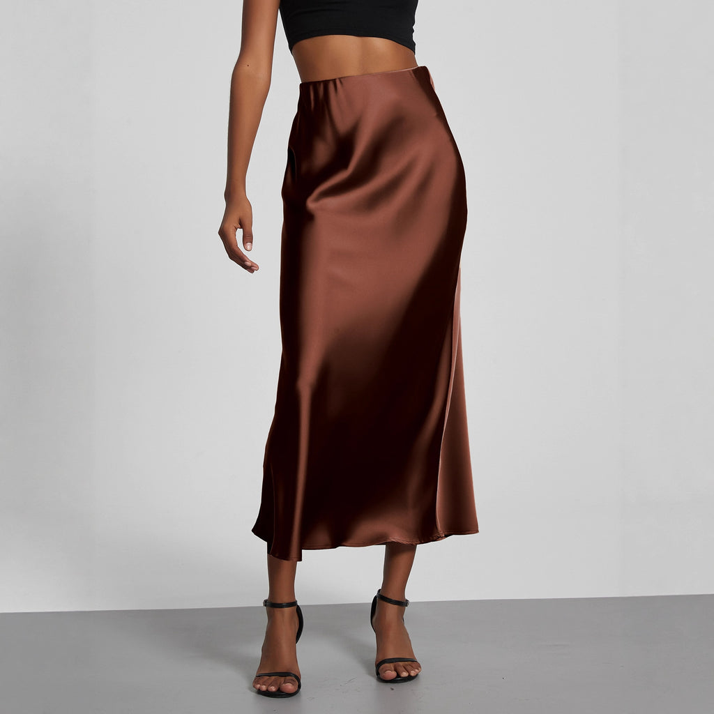American Style Elegant Satin Midi Skirt Slimming and Flowy