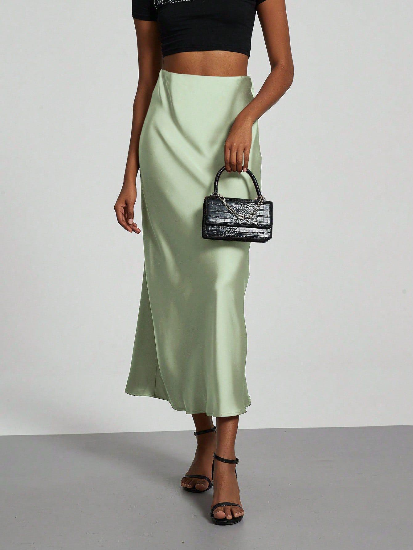 American Style Elegant Satin Midi Skirt Slimming and Flowy
