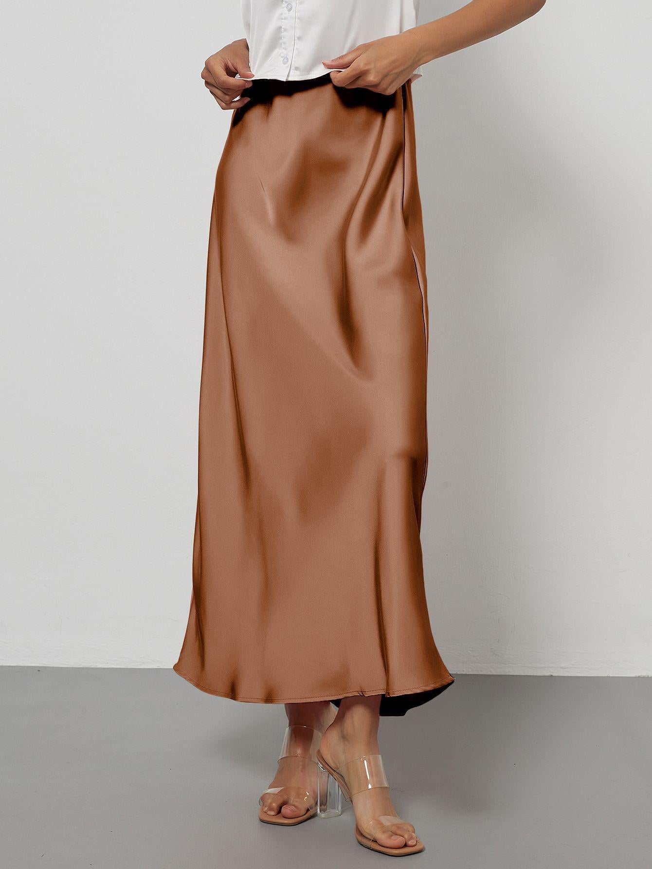 American Style Elegant Satin Midi Skirt Slimming and Flowy