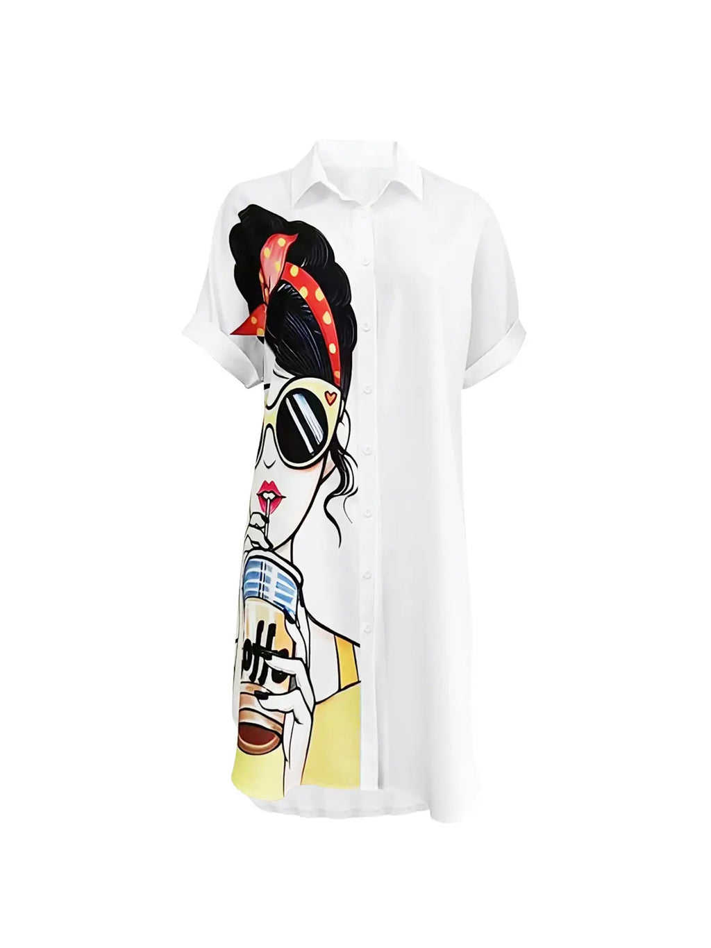 Cross-border Fashion Printed Mid-length Top Shirt Loose Casual Women's Shirt
