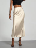 American Style Elegant Satin Midi Skirt Slimming and Flowy