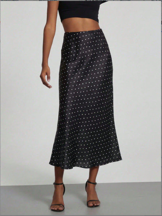 American Style Elegant Satin Midi Skirt Slimming and Flowy