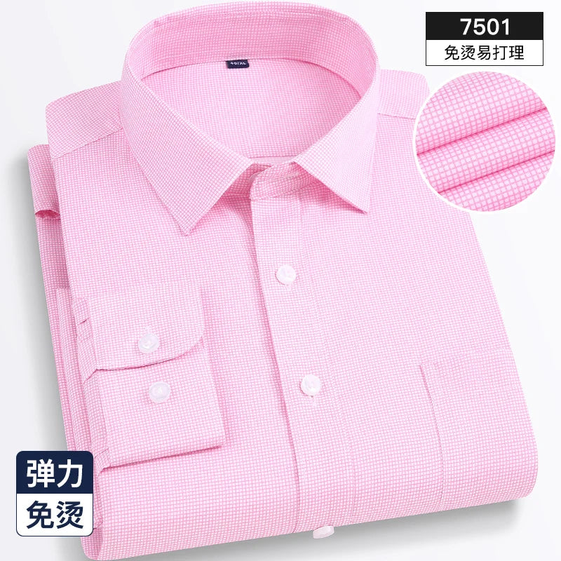 2024 Spring New Stretch Long Sleeve Shirt Men's Striped Korean Slim Shirt Business Casual No-Iron Comfortable Men's Clothing