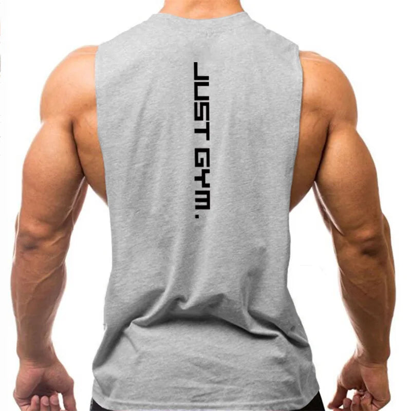 Gym Clothing Men Sides Cut Off T-shirts Dropped Armholes Tank Tops