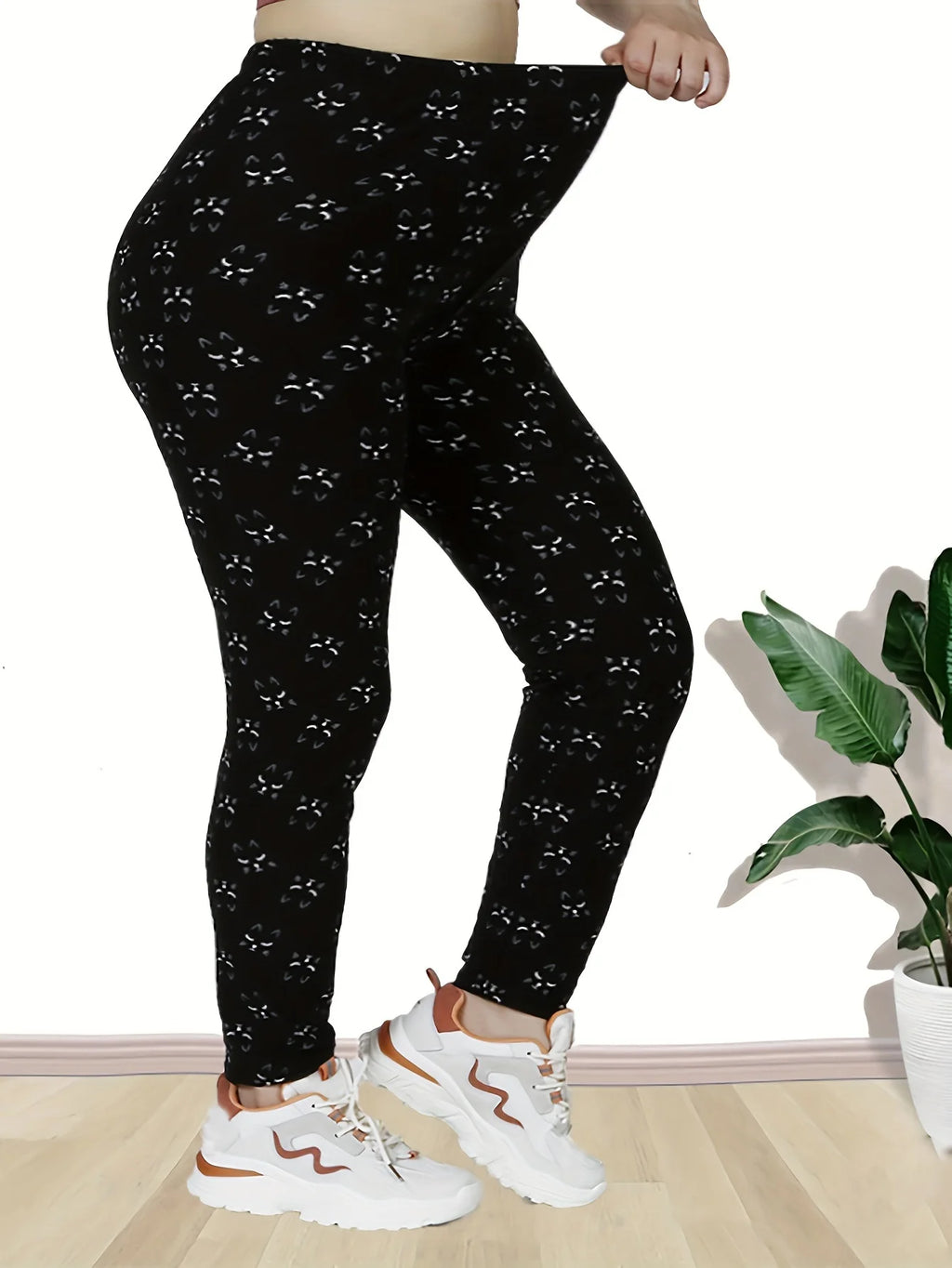 CUHAKCI Plus Size High Stretch Sexy Women's Tight Black Cat Pattern Comfortable Sports And Casual Tight Pants