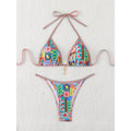 Sexy Tropical Print Bikini Set Women Halter Push Up Bra