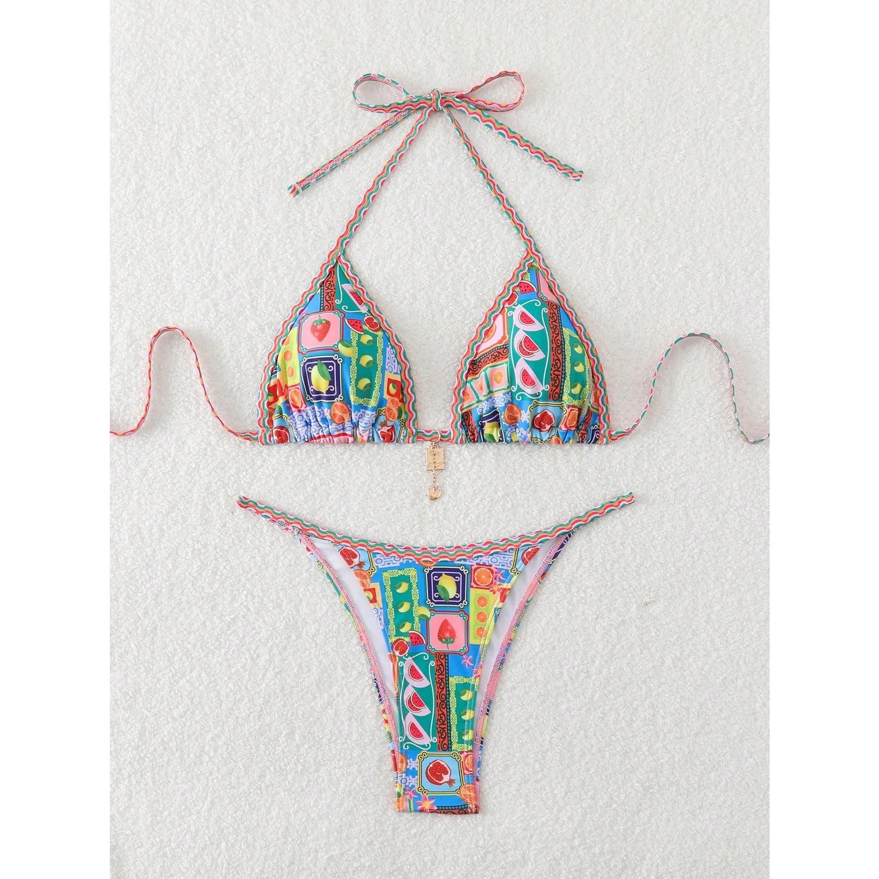Sexy Tropical Print Bikini Set Women Halter Push Up Bra