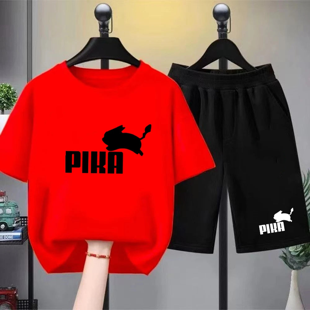 Summer Boy Girls red Casual T Shirt Sets