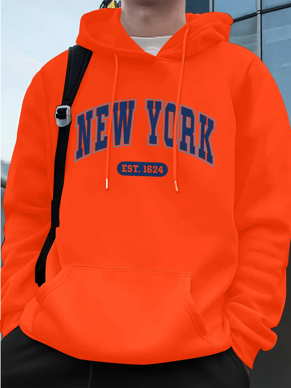 New York Usa Est.1624 Printing Mens Sweatshirts Winter Pocket Hoodies Fashion Fleece Warm Loose Streetwears Casual Men'S Clothes