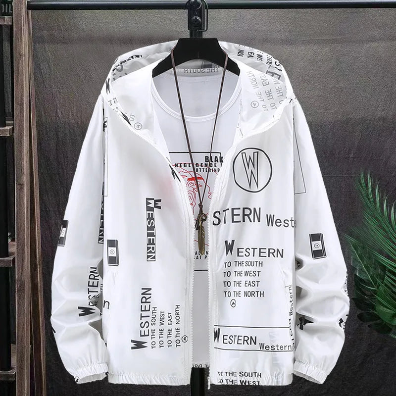 Men's Summer Ultra Thin Jacket Letter Print Long Sleeves