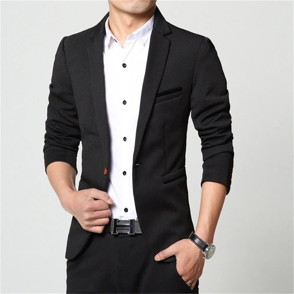 Men Slim fit New Fashion Blazer Suit Jacket Black Blue Red Plus size L to 5XL Male Blazers Mens Coat Wedding Dress