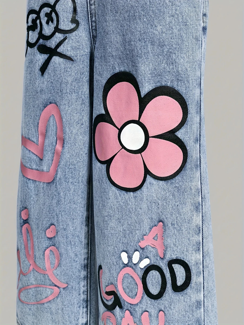 Girls' floral, heart-shaped, rainbow graffiti pattern casual and comfortable