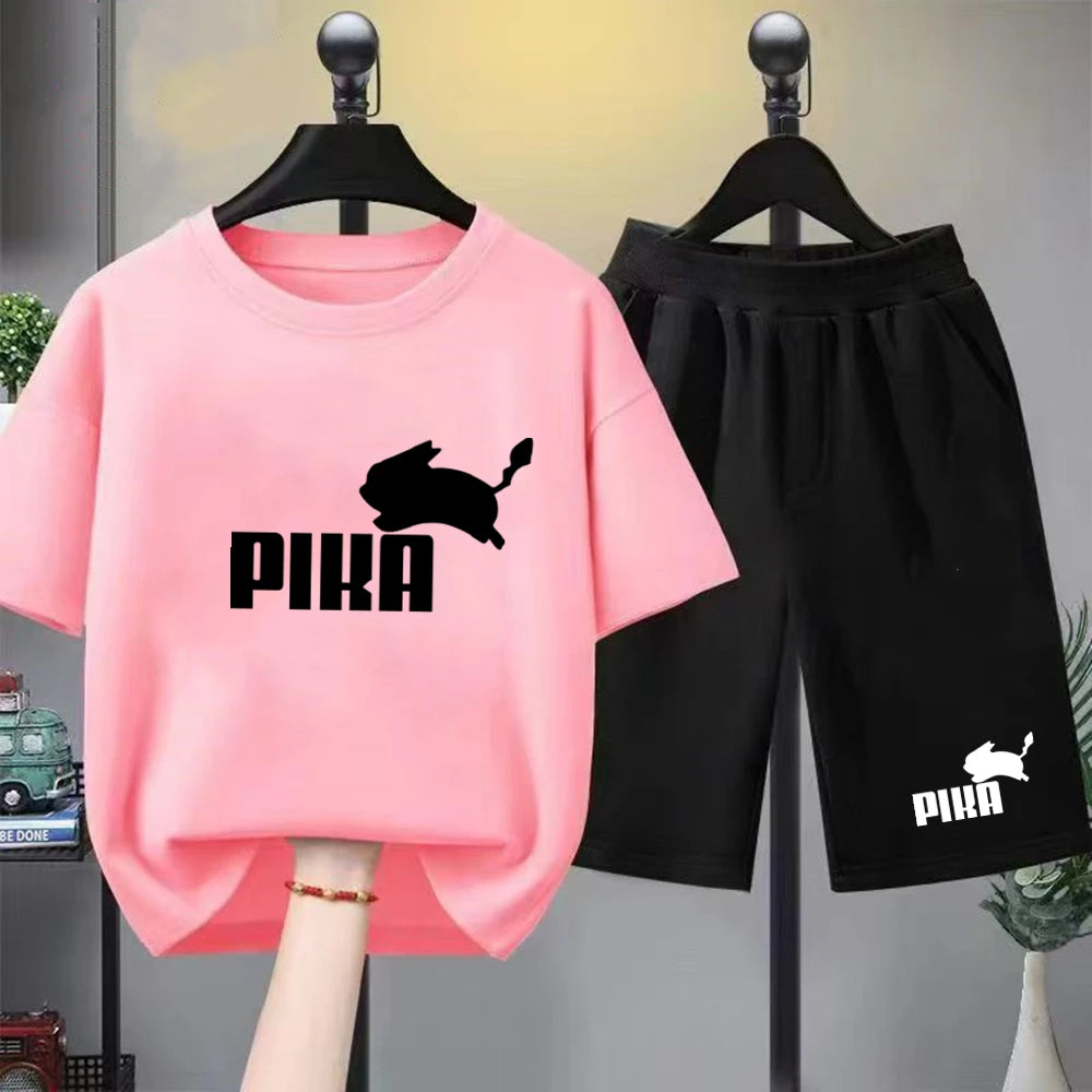 Summer Boy Girls red Casual T Shirt Sets