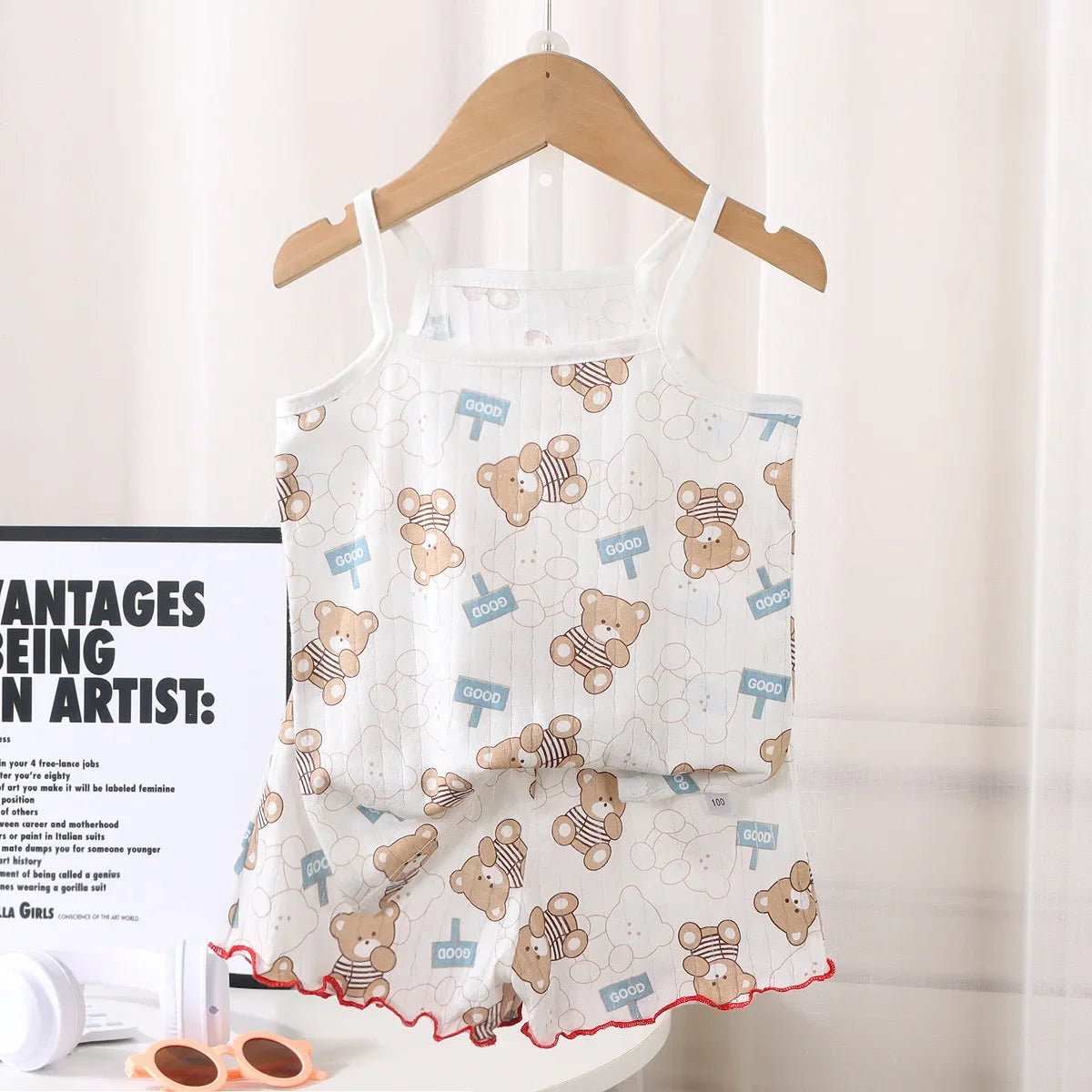 2pc Children's Summer Thin Strap Set Baby Shorts +tops Cotton Vest Girls
