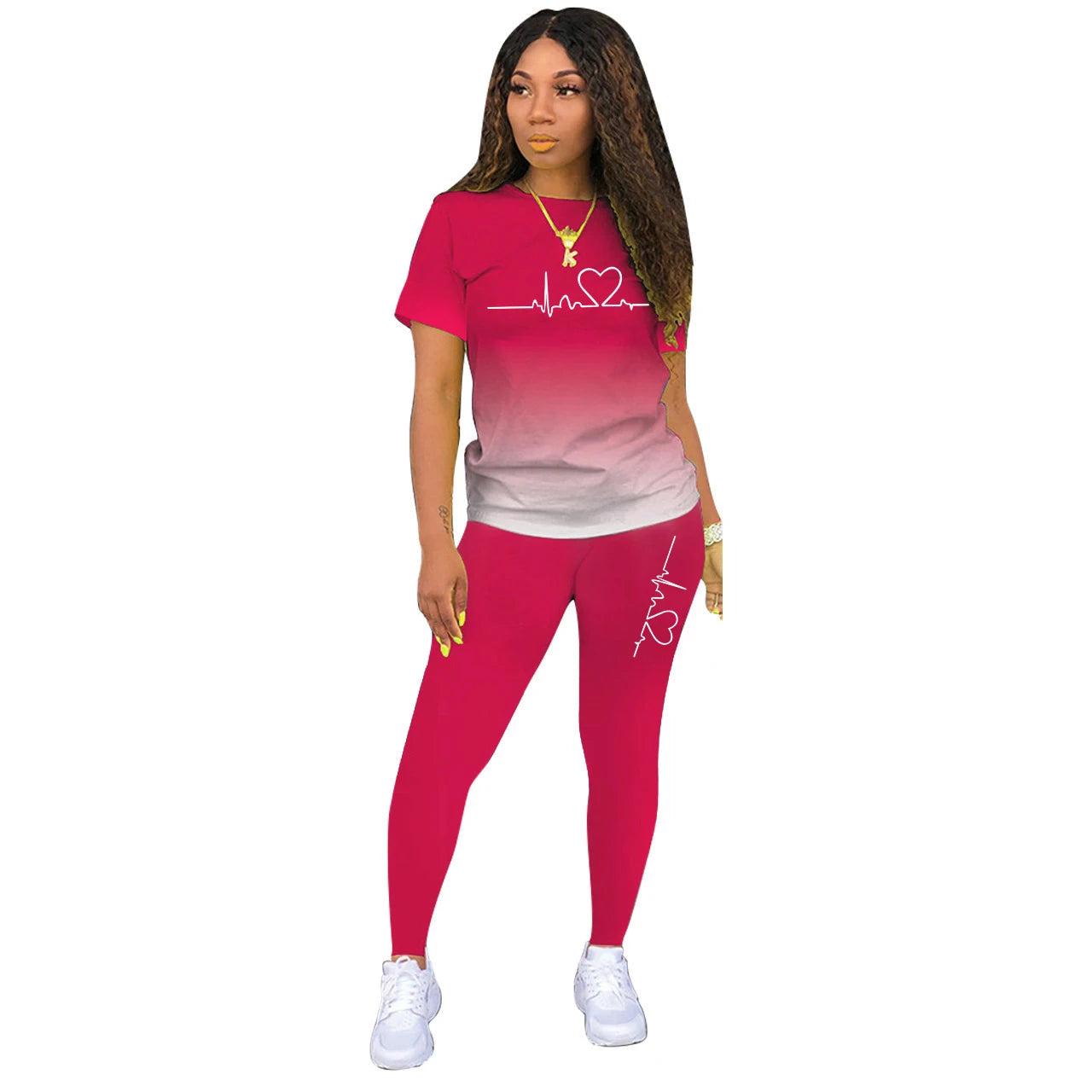 Summer Women Fashion Print Clothes T-shirt and Pants Suit