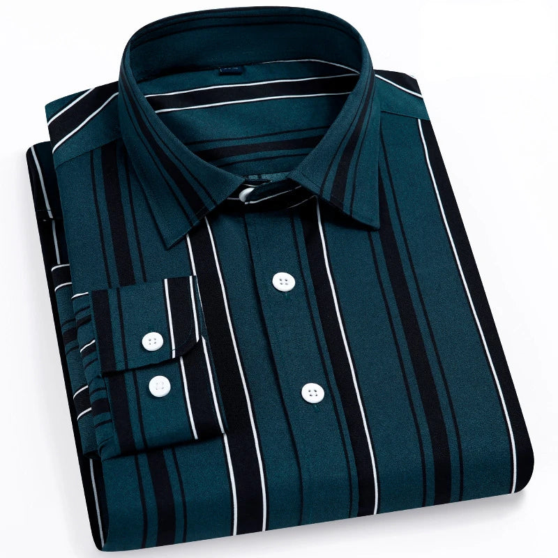 2024 Spring New Stretch Long Sleeve Shirt Men's Striped Korean Slim Shirt Business Casual No-Iron Comfortable Men's Clothing