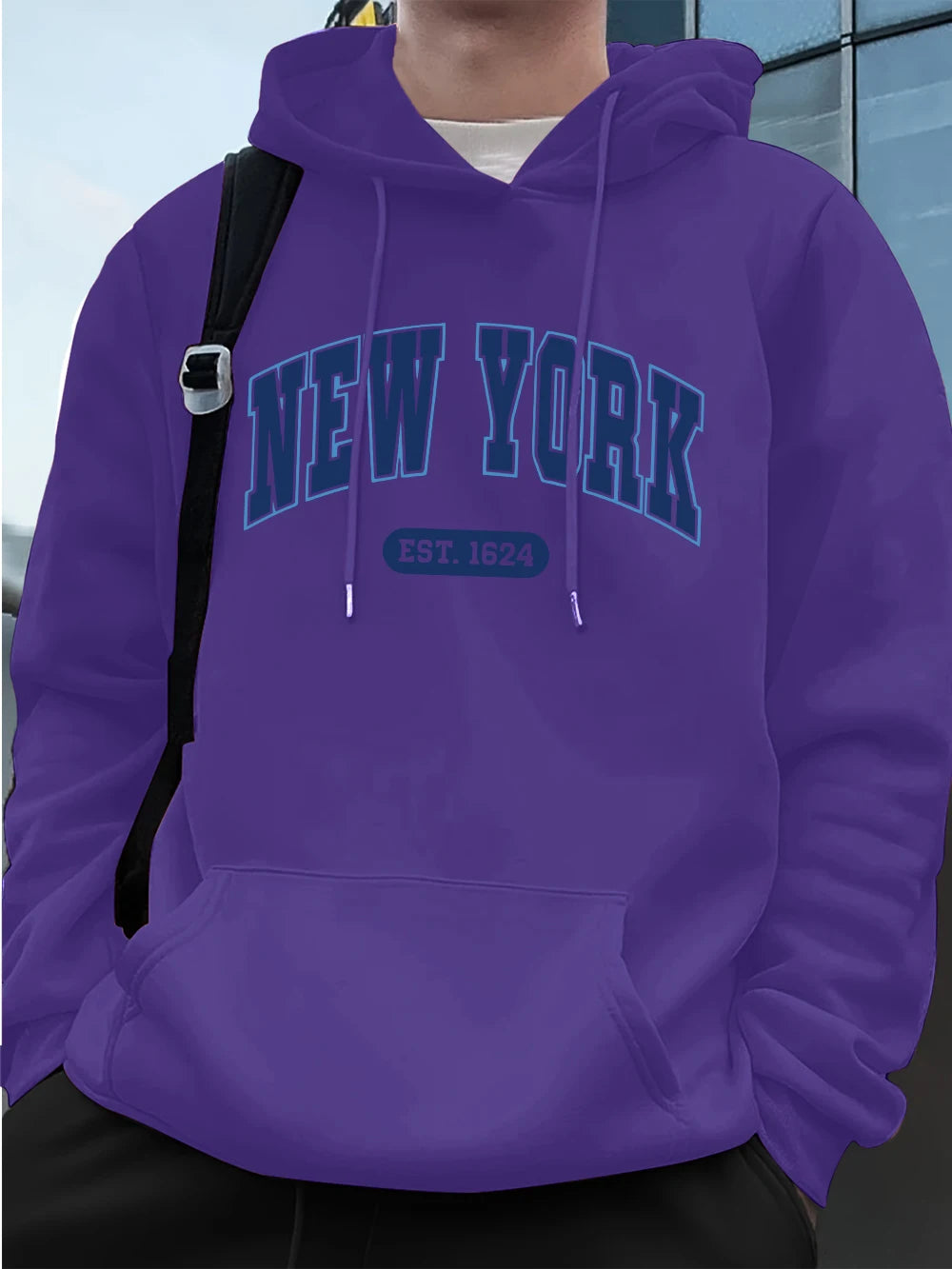 New York Usa Est.1624 Printing Mens Sweatshirts Winter Pocket Hoodies Fashion Fleece Warm Loose Streetwears Casual Men'S Clothes